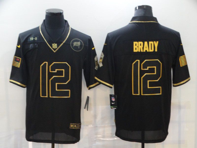 Men Tampa Bay Buccaneers 12 Brady Black Retro Gold Lettering 2020 Nike NFL Jersey